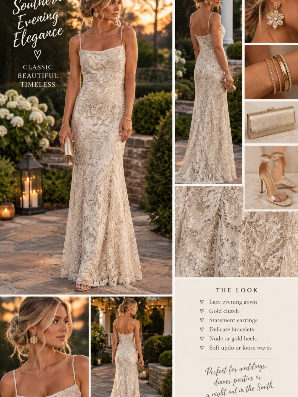 Mia Belle A Line Flare Lace Sequin Evening Gown - Elegant Spaghetti Strap Dress